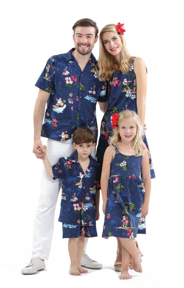 Men's Hawaiian Shirt - Polyester Christmas Santa Navy Aloha Print Shirt - Image 2
