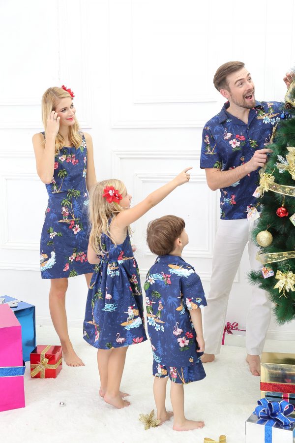 Men's Hawaiian Shirt - Polyester Christmas Santa Navy Aloha Print Shirt - Image 3