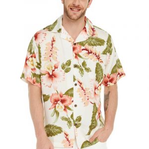 Men's Hawaiian Shirt - Polyester Rafelsia Cream Aloha Print Shirt