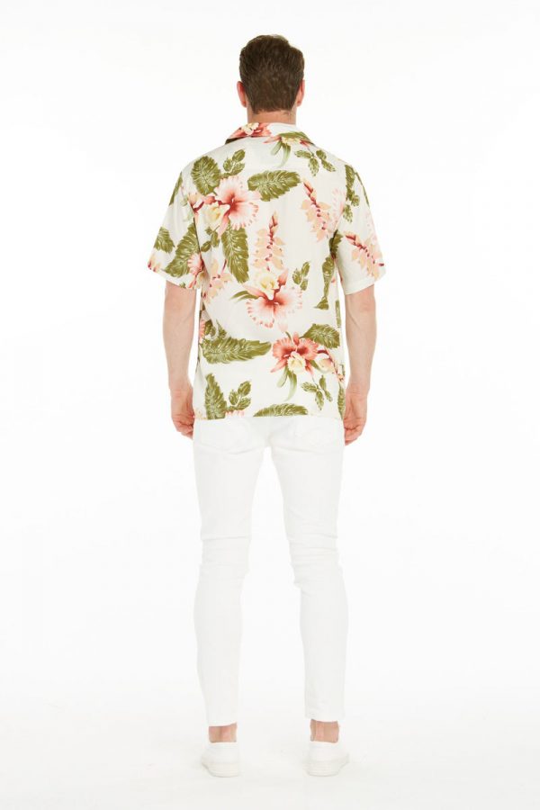 Men's Hawaiian Shirt - Polyester Rafelsia Cream Aloha Print Shirt - Image 2