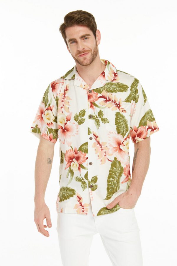 Men's Hawaiian Shirt - Polyester Rafelsia Cream Aloha Print Shirt - Image 5