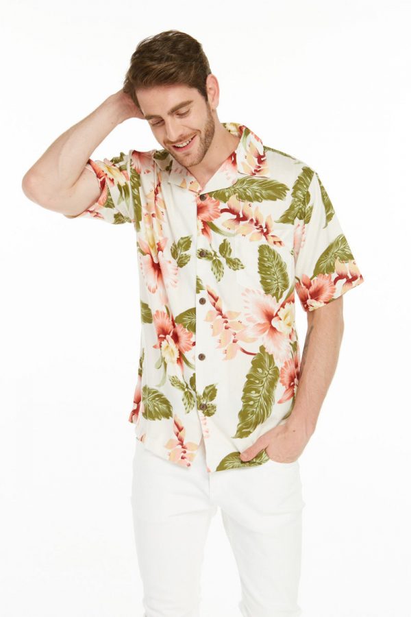 Men's Hawaiian Shirt - Polyester Rafelsia Cream Aloha Print Shirt - Image 6