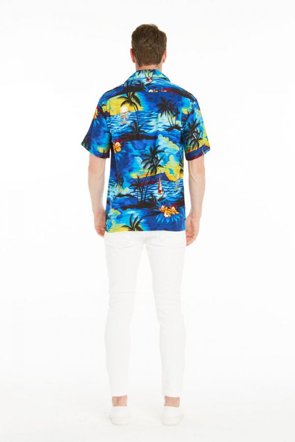 Men's Hawaiian Shirt - Polyester Sunset Blue Aloha Print Shirt - Image 2