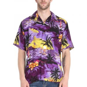 Men's Hawaiian Shirt - Polyester Sunset Purple Aloha Print Shirt