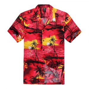 Men's Hawaiian Shirt - Polyester Red Sunset Aloha Print Shirt