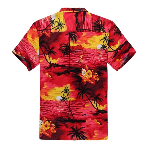 Men's Hawaiian Shirt - Polyester Red Sunset Aloha Print Shirt - Image 2
