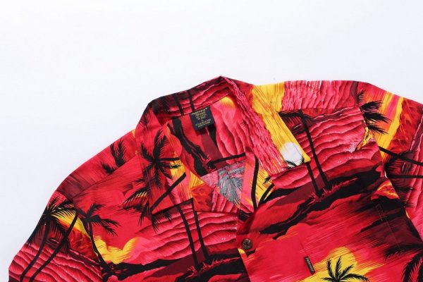 Men's Hawaiian Shirt - Polyester Red Sunset Aloha Print Shirt - Image 3