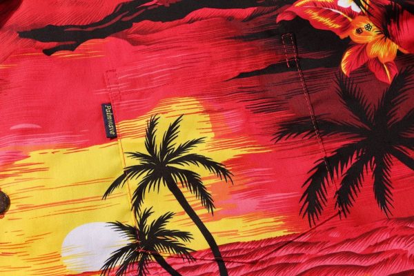 Men's Hawaiian Shirt - Polyester Red Sunset Aloha Print Shirt - Image 4