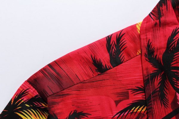 Men's Hawaiian Shirt - Polyester Red Sunset Aloha Print Shirt - Image 6