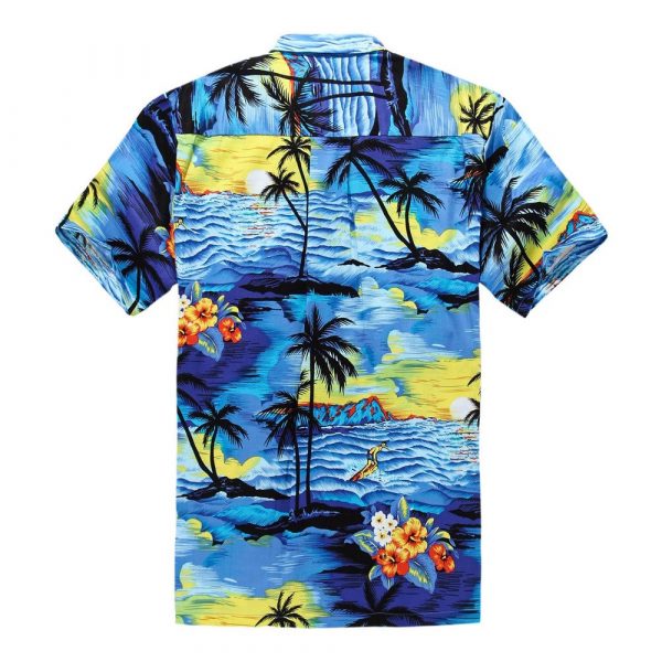 Men's Hawaiian Shirt - Polyester Blue Sunset Aloha Print Shirt - Image 2