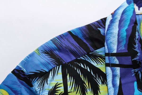Men's Hawaiian Shirt - Polyester Blue Sunset Aloha Print Shirt - Image 6
