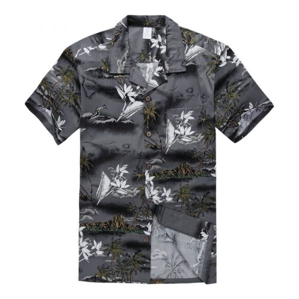 Men's Hawaiian Shirt - Polyester Palm Tree Aloha Print Shirt - Image 2