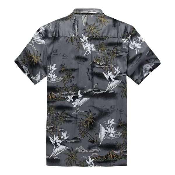 Men's Hawaiian Shirt - Polyester Palm Tree Aloha Print Shirt - Image 3