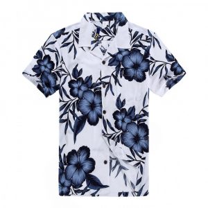Men's Hawaiian Shirt - Polyester Navy Floral Aloha Print Shirt