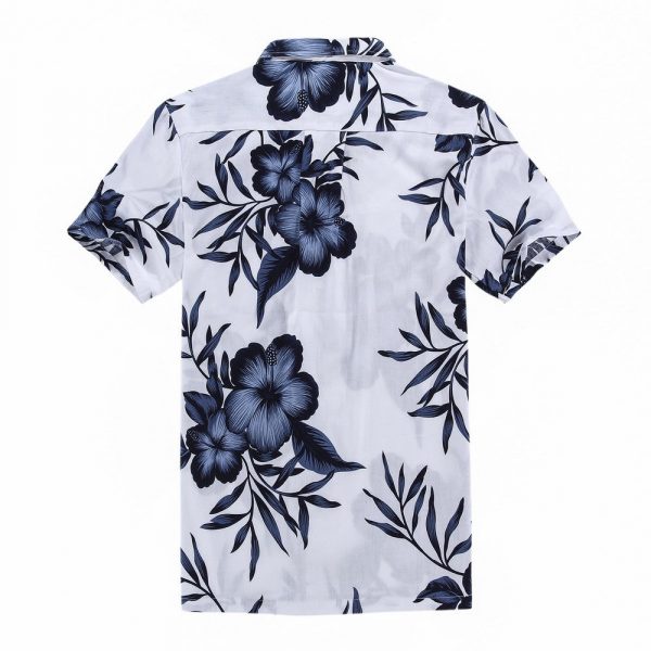 Men's Hawaiian Shirt - Polyester Navy Floral Aloha Print Shirt - Image 2