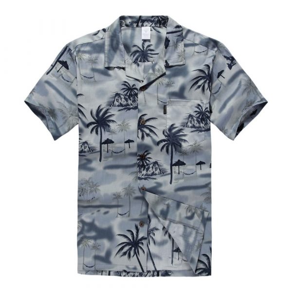 Men's Hawaiian Shirt - Polyester Gray Sunset Aloha Print Shirt