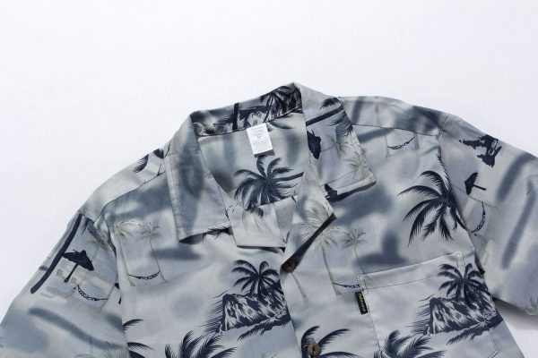 Men's Hawaiian Shirt - Polyester Gray Sunset Aloha Print Shirt - Image 3