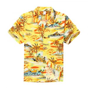 Men's Hawaiian Shirt - Polyester Yellow Sunset Aloha Print Shirt