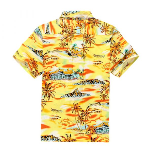 Men's Hawaiian Shirt - Polyester Yellow Sunset Aloha Print Shirt - Image 2