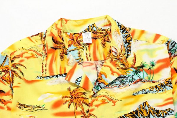 Men's Hawaiian Shirt - Polyester Yellow Sunset Aloha Print Shirt - Image 3