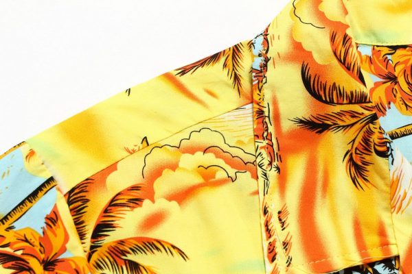 Men's Hawaiian Shirt - Polyester Yellow Sunset Aloha Print Shirt - Image 4