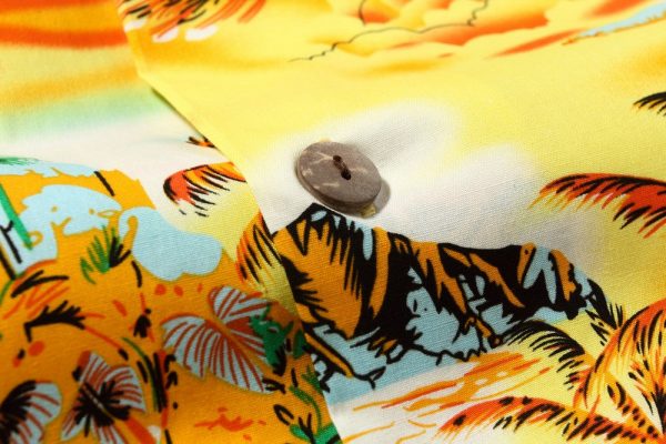 Men's Hawaiian Shirt - Polyester Yellow Sunset Aloha Print Shirt - Image 6