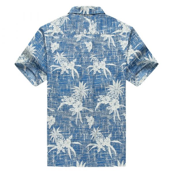 Men's Hawaiian Shirt - Polyester Pineapple Blue Aloha Print Shirt - Image 2