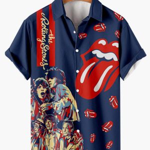 Men's Hawaiian Shirt - Rolling Stones Print Polyester Rock Music Summer Shirt