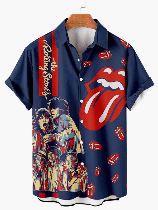 Men's Hawaiian Shirt - Rolling Stones Print Polyester Rock Music Summer Shirt