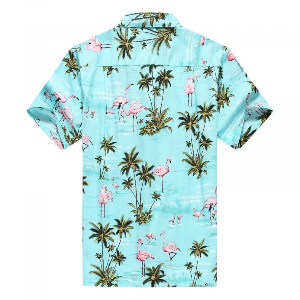 Men's Hawaiian Shirt - Polyester Flamingo All Over Turquoise Aloha Print Shirt, Made in Hawaii - Image 3