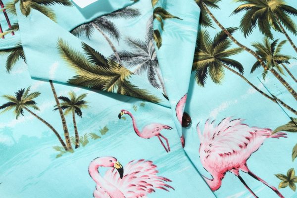 Men's Hawaiian Shirt - Polyester Flamingo All Over Turquoise Aloha Print Shirt, Made in Hawaii - Image 4