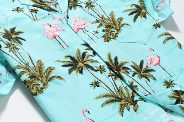 Men's Hawaiian Shirt - Polyester Flamingo All Over Turquoise Aloha Print Shirt, Made in Hawaii - Image 5