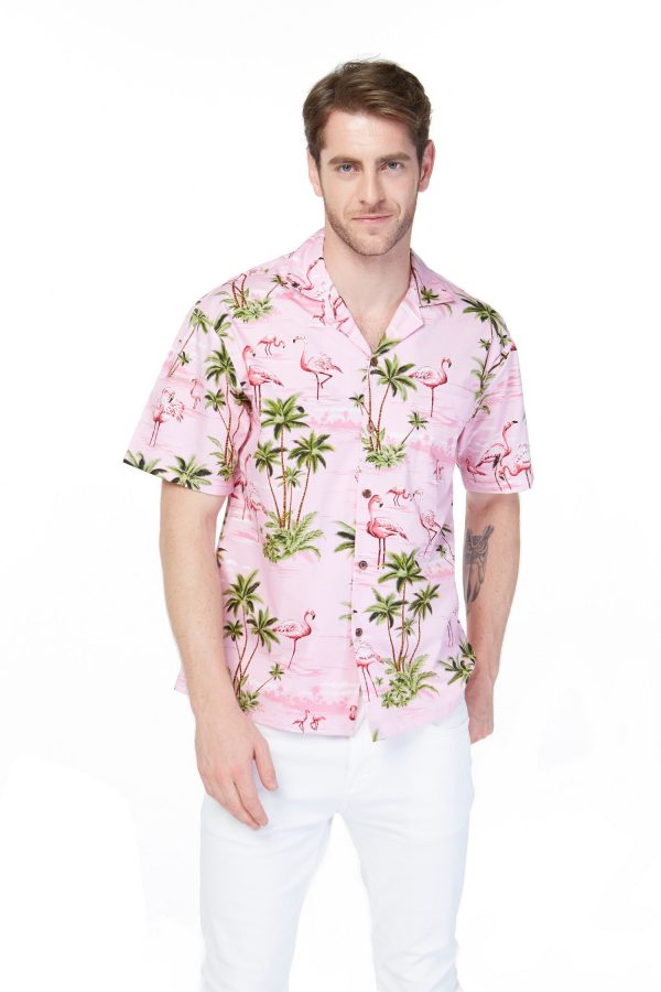 Men's Hawaiian Shirt - Polyester Flamingo All Over Pink Aloha Print Shirt