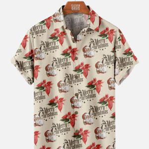 Men's Hawaiian Shirt - Jolly Santa Claus Christmas Print Polyester Festive Holiday Shirt