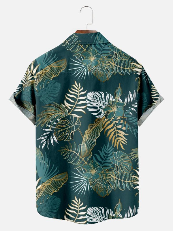 Men's Hawaiian Shirt - Golden Green Tropical Foliage Leaf Print Polyester Casual Summer Shirt - Image 2