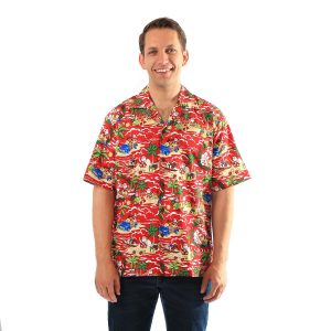 Men's Hawaiian Shirt - Polyester Santa Red Aloha Print Shirt