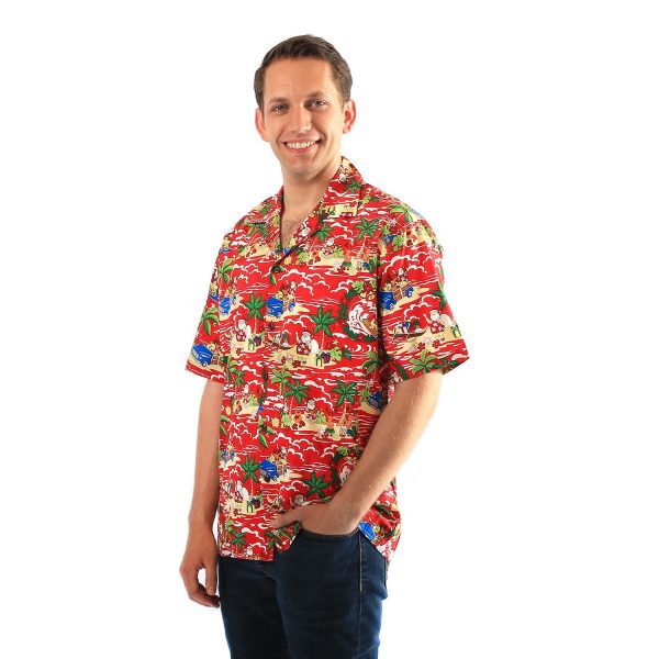 Men's Hawaiian Shirt - Polyester Santa Red Aloha Print Shirt - Image 2