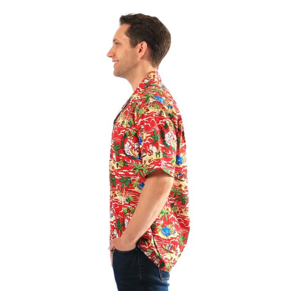 Men's Hawaiian Shirt - Polyester Santa Red Aloha Print Shirt - Image 4