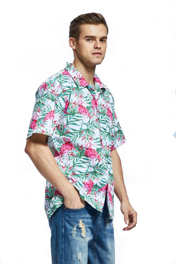 Men's Hawaiian Shirt - Polyester Love White Aloha Print Shirt - Image 3