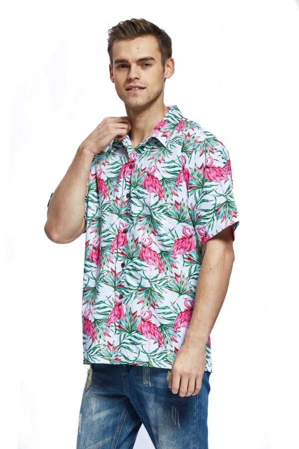 Men's Hawaiian Shirt - Polyester Love White Aloha Print Shirt - Image 4