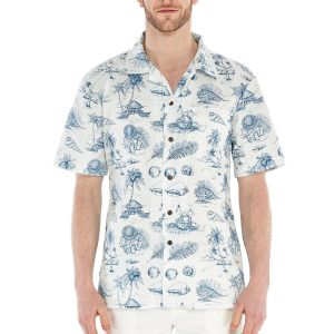 Men's Hawaiian Shirt - Polyester Vintage Tropical Toile White Aloha Print Shirt