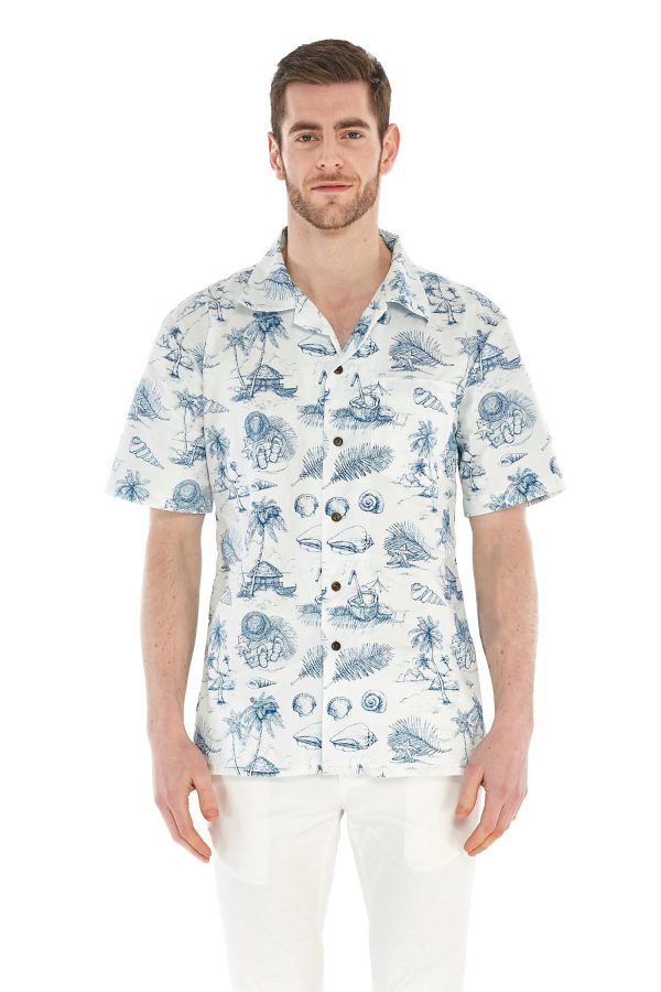 Men's Hawaiian Shirt - Polyester Vintage Tropical Toile White Aloha Print Shirt