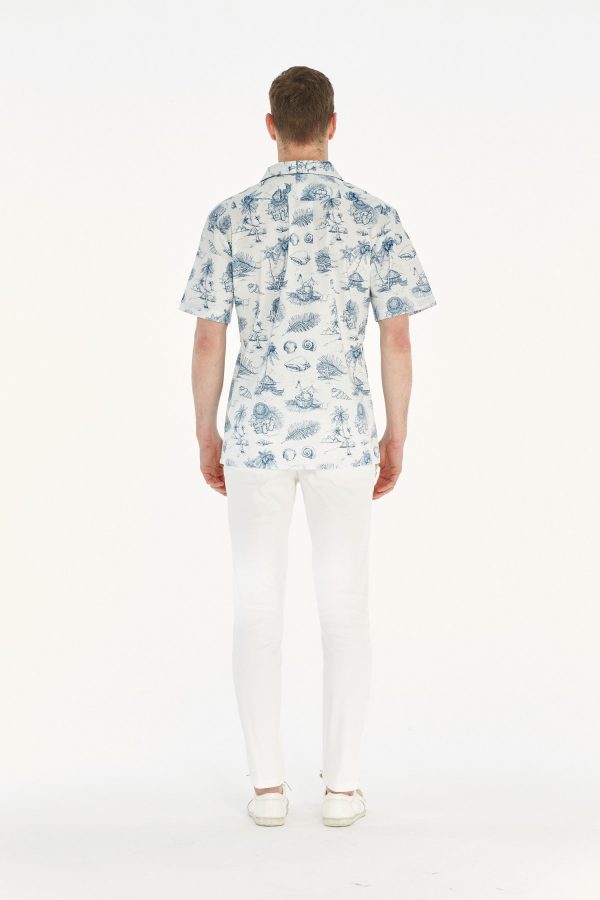 Men's Hawaiian Shirt - Polyester Vintage Tropical Toile White Aloha Print Shirt - Image 2