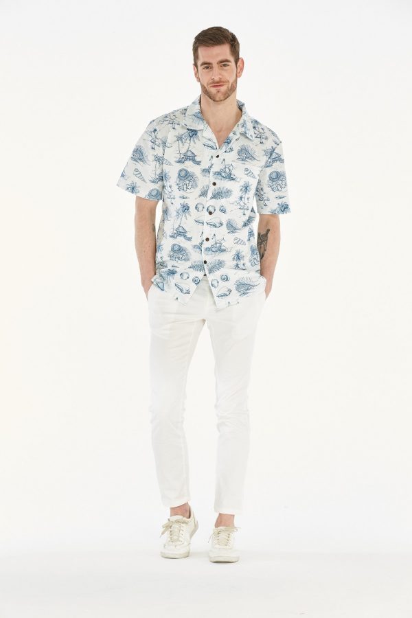 Men's Hawaiian Shirt - Polyester Vintage Tropical Toile White Aloha Print Shirt - Image 3