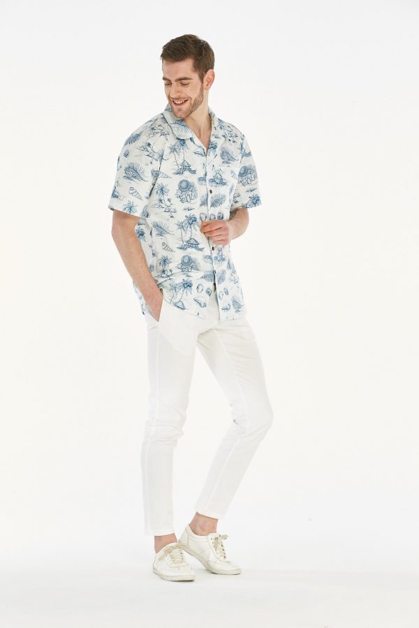 Men's Hawaiian Shirt - Polyester Vintage Tropical Toile White Aloha Print Shirt - Image 4