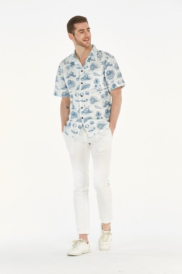 Men's Hawaiian Shirt - Polyester Vintage Tropical Toile White Aloha Print Shirt - Image 5