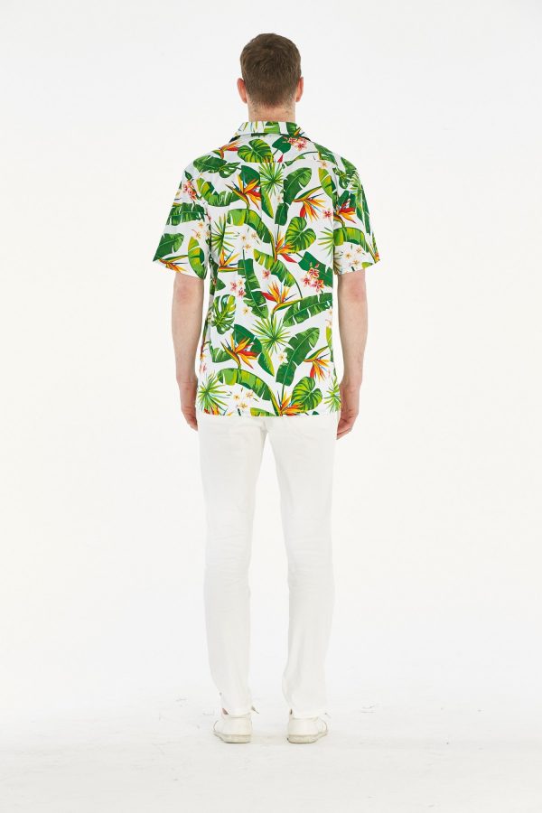 Men's Hawaiian Shirt - Polyester Bird of Paradise White Aloha Print Shirt - Image 2