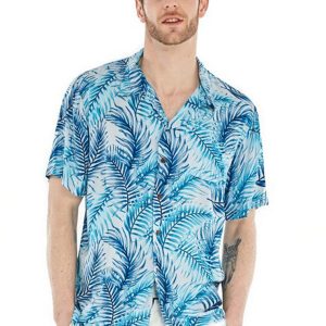 Men's Hawaiian Shirt - Polyester Simply Blue Leaf Aloha Print Shirt