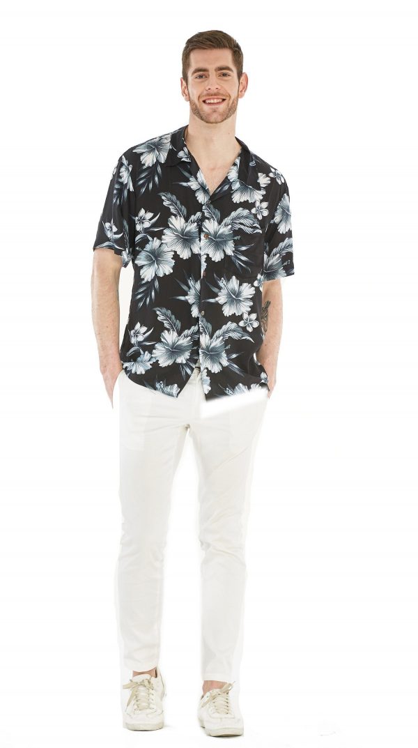 Men's Hawaiian Shirt - Polyester Midnight Bloom Aloha Print Shirt - Image 2