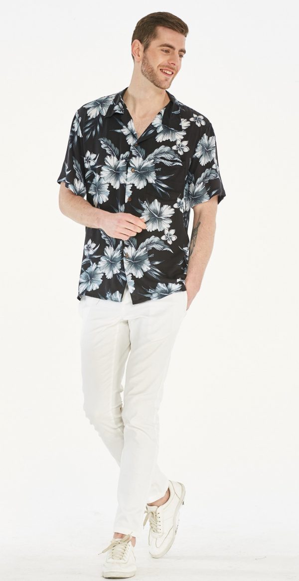 Men's Hawaiian Shirt - Polyester Midnight Bloom Aloha Print Shirt - Image 5